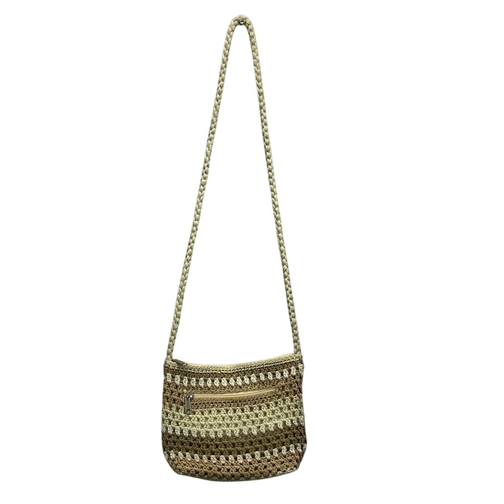 Lina Crochet Multicolored Crossbody Bag Neutral Tans Creams Lined Pockets Travel
